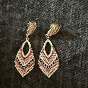 Dainty Pink and White Teardrop Beaded Dangle Earrings